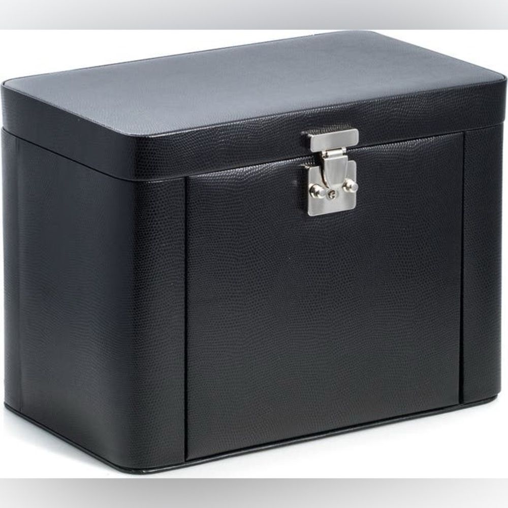 Bey-Berk Lizard Print Leather Jewelry Box - Black